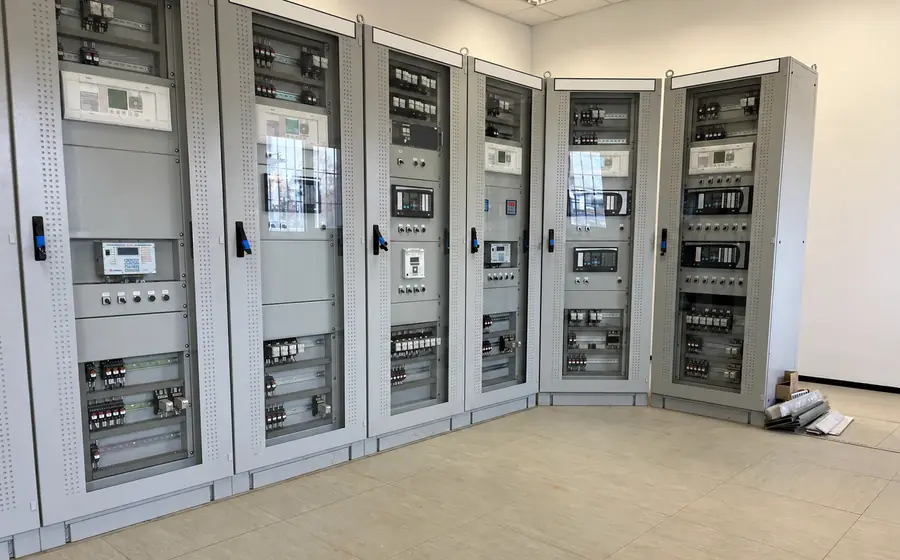 Row of control and protection panels